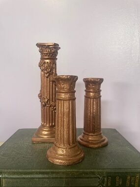Ornate bronze color Column Candle Holders - Set of 3
